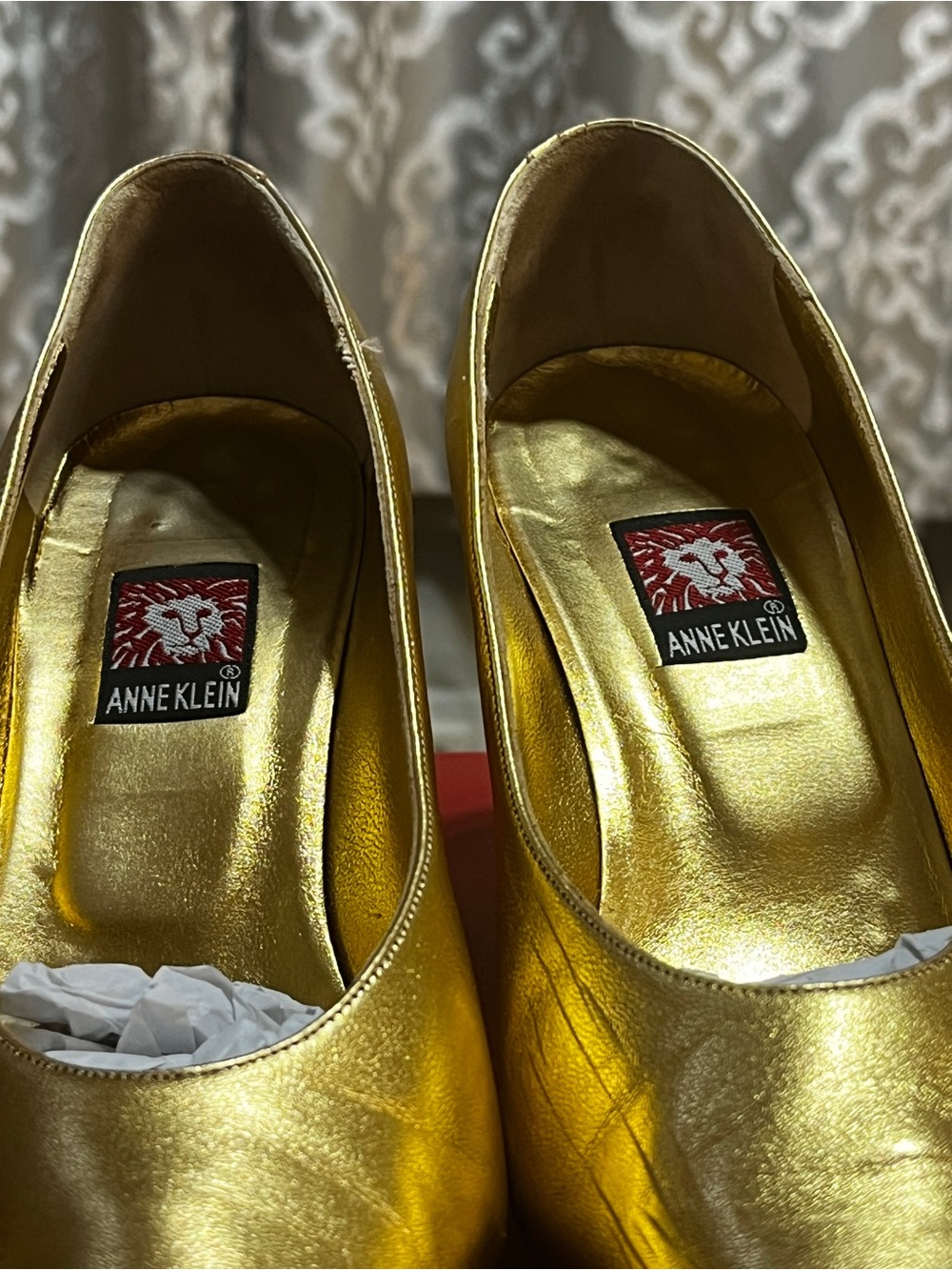 Anne Klein Metallic Gold Pointed-Toe Mid Heels. - Picture 2 of 9